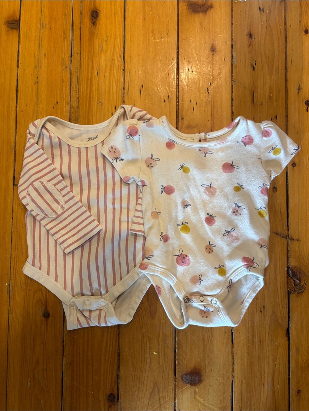 Pehr Baby Girl Pink Stripe & Fruit Print Cotton Onesies